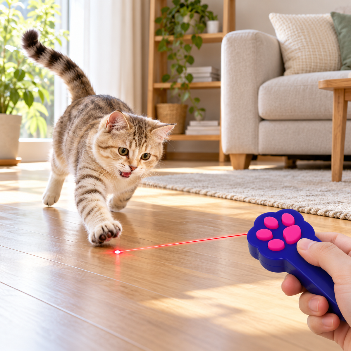 Paw-shaped cat laser toy cat play indoor usage scene [New usage scene]