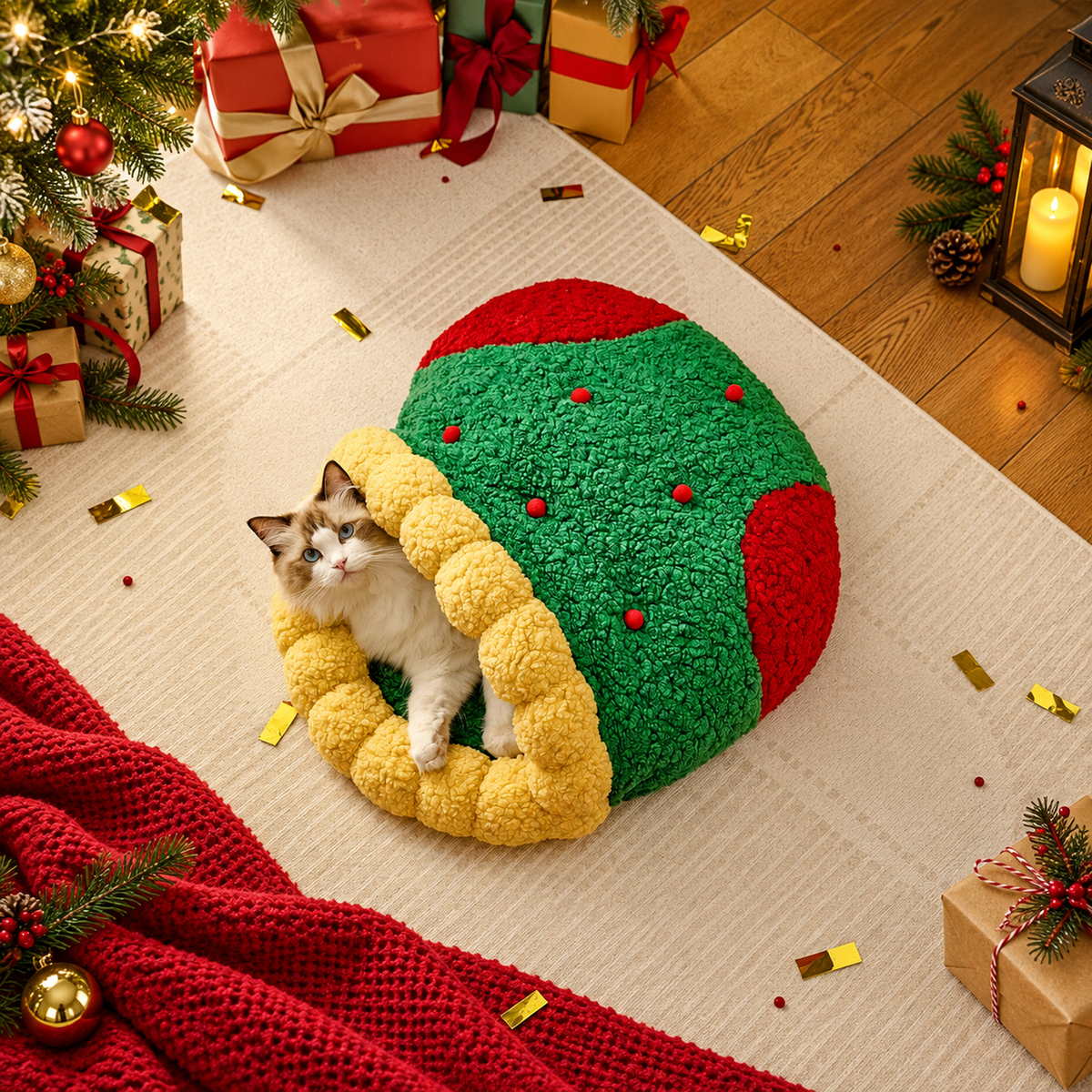 Christmas Pet Nest, Warm Winter Bed for Pets | source image 04 | content-safe square revision | FULL_FRAME_OUTPAINT | textLayer=none | 20260920-v6
