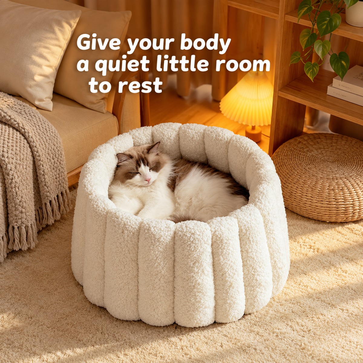 The Healing Rice Ball Pet Nest  PET BAD | source image 16 | content-safe square revision | TEXT_LAYOUT_REBUILD | textLayer=transparent-overlay-rebuilt | 20260920-v6