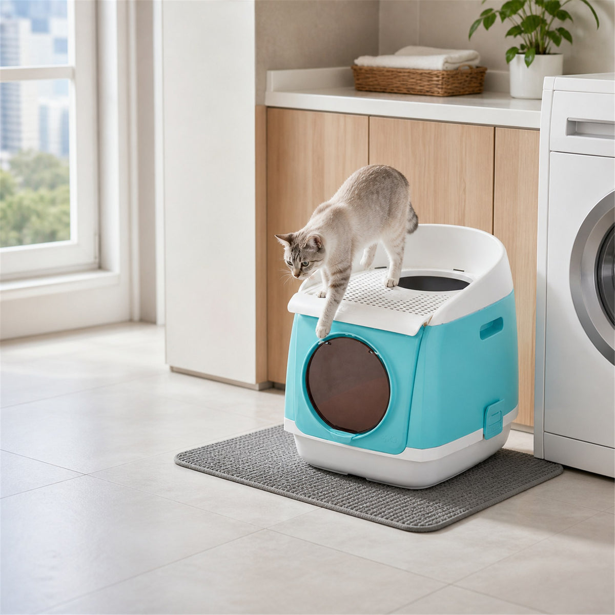 PAKEWAY TOMCAT dual-door cat litter box with grated top step