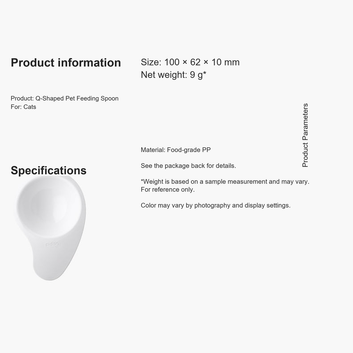 PIDAN Q-shaped cat feeding spoon product specifications detail