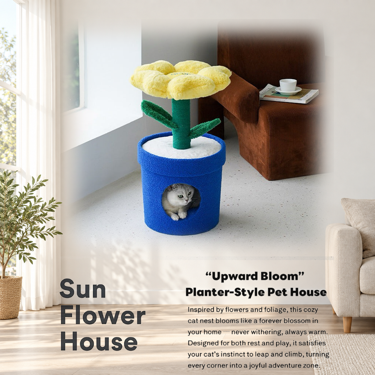 Revised | ZEZE Barbie Potted Flower Cat Condo | source image 01 | TEXT_LAYOUT_REBUILD | textLayer=transparent-overlay | complete square