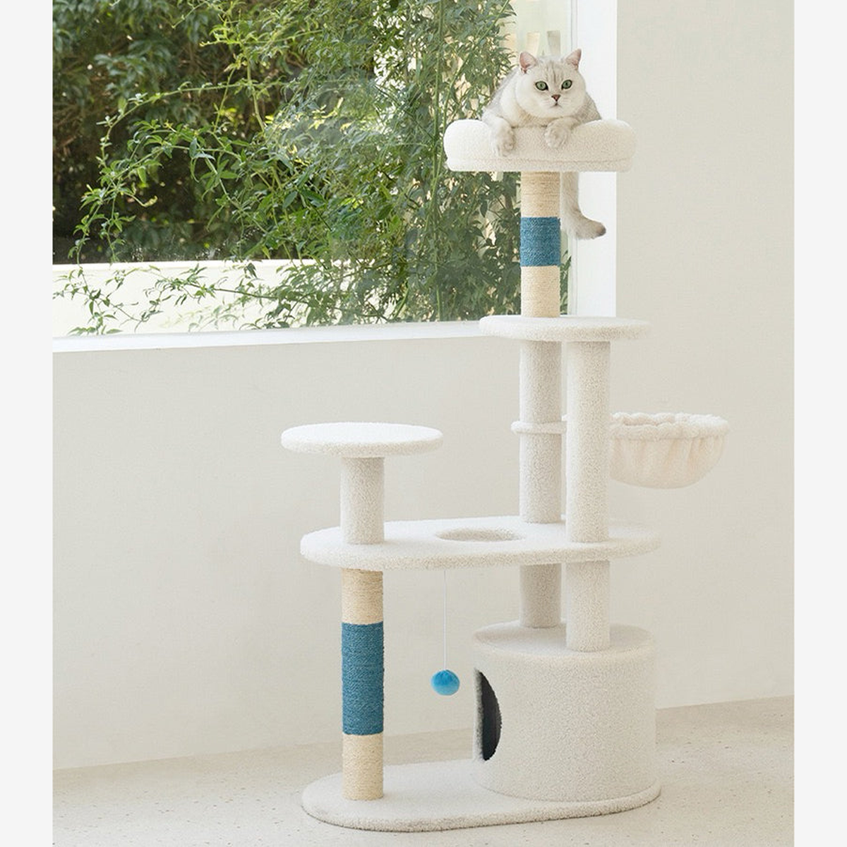 Revised | ZEZE White Cream Style Cat Tree Plus | source image 02 | TEXT_LAYOUT_REBUILD | textLayer=transparent-overlay | complete square