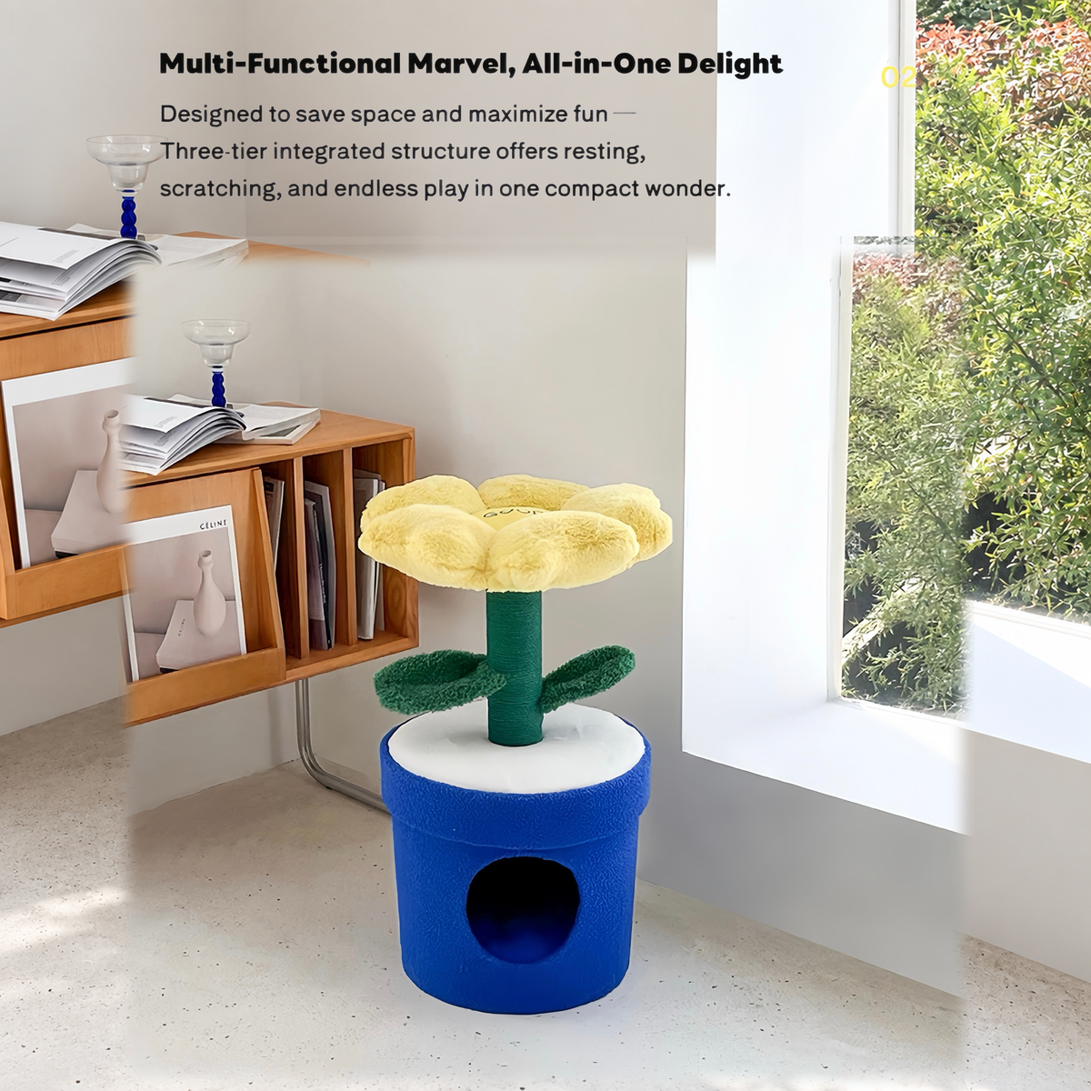 Revised | ZEZE Barbie Potted Flower Cat Condo | source image 04 | TEXT_LAYOUT_REBUILD | textLayer=transparent-overlay | complete square
