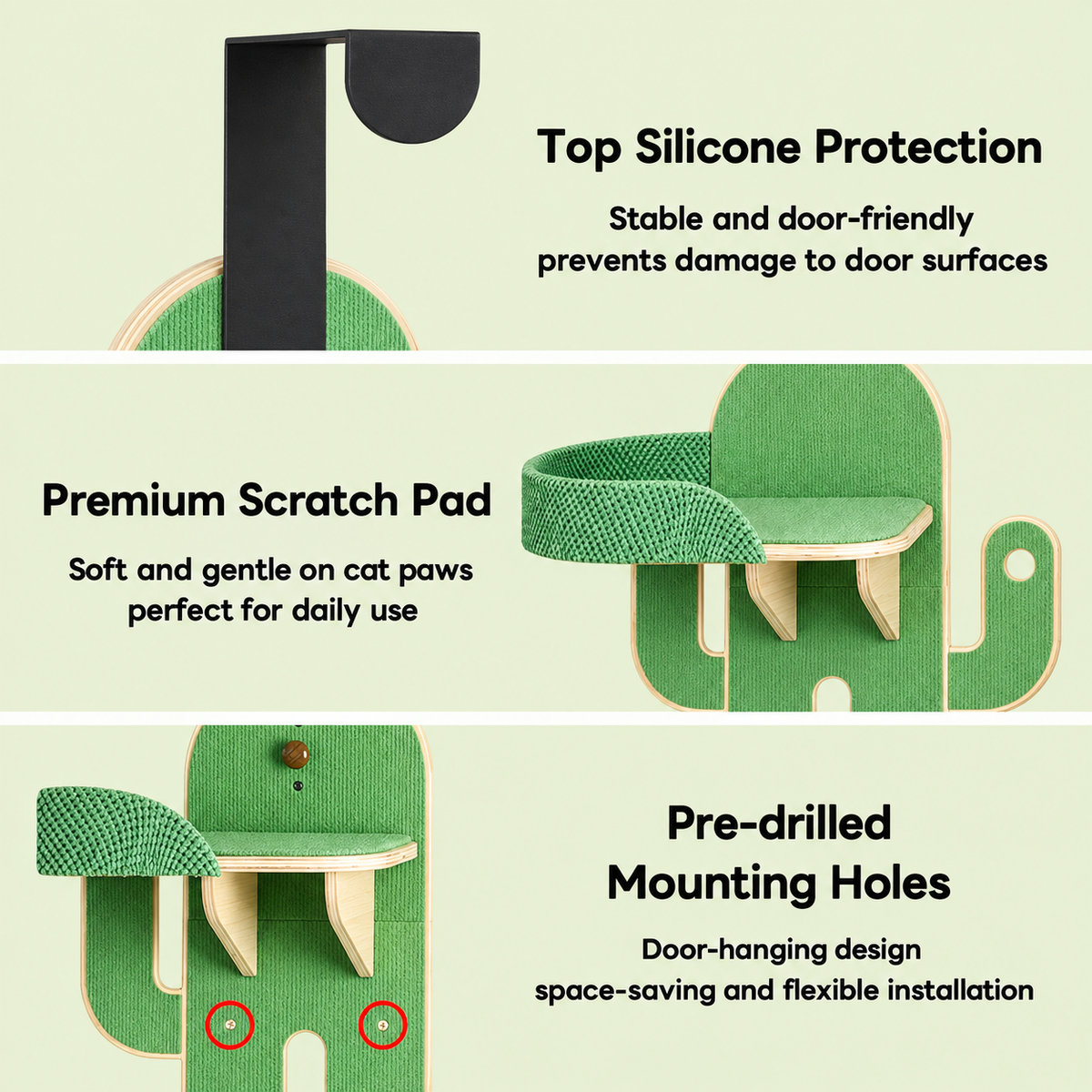 Revised v5 | Destiny Pet Hanging Cactus Cat Tree | gallery image 05 | SKU-locked text layout rebuild | Door-hanging design