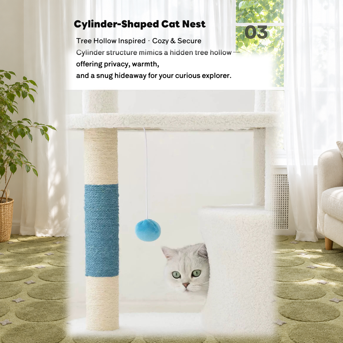 Revised | ZEZE White Cream Style Cat Tree Plus | source image 05 | TEXT_LAYOUT_REBUILD | textLayer=transparent-overlay | complete square
