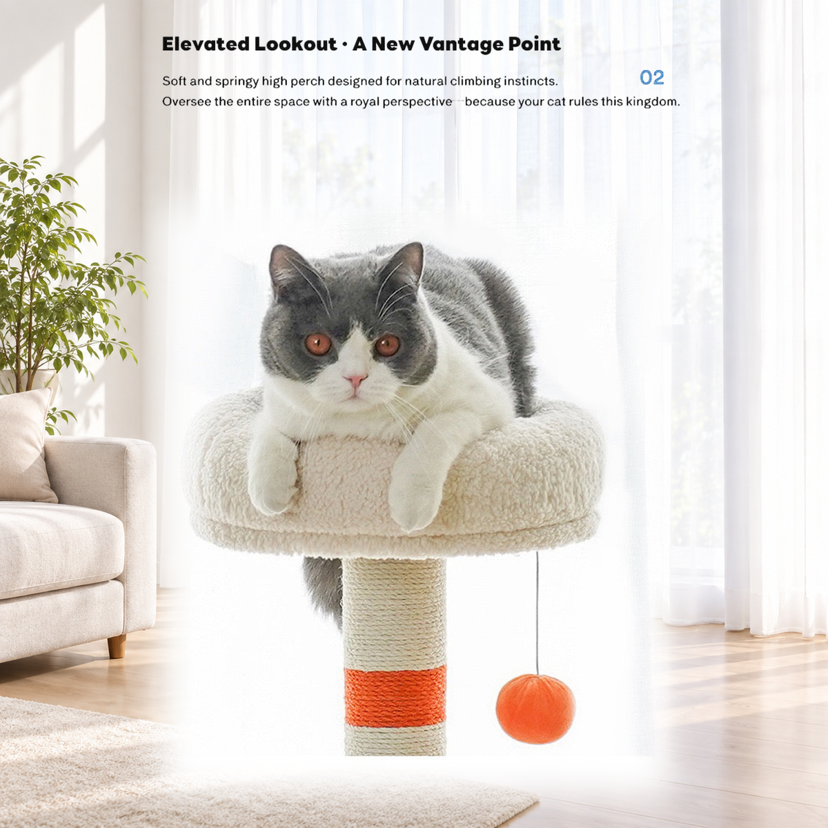 Revised | ZEZE White Cream Style Cat Tree | source image 06 | TEXT_LAYOUT_REBUILD | textLayer=transparent-overlay | complete square