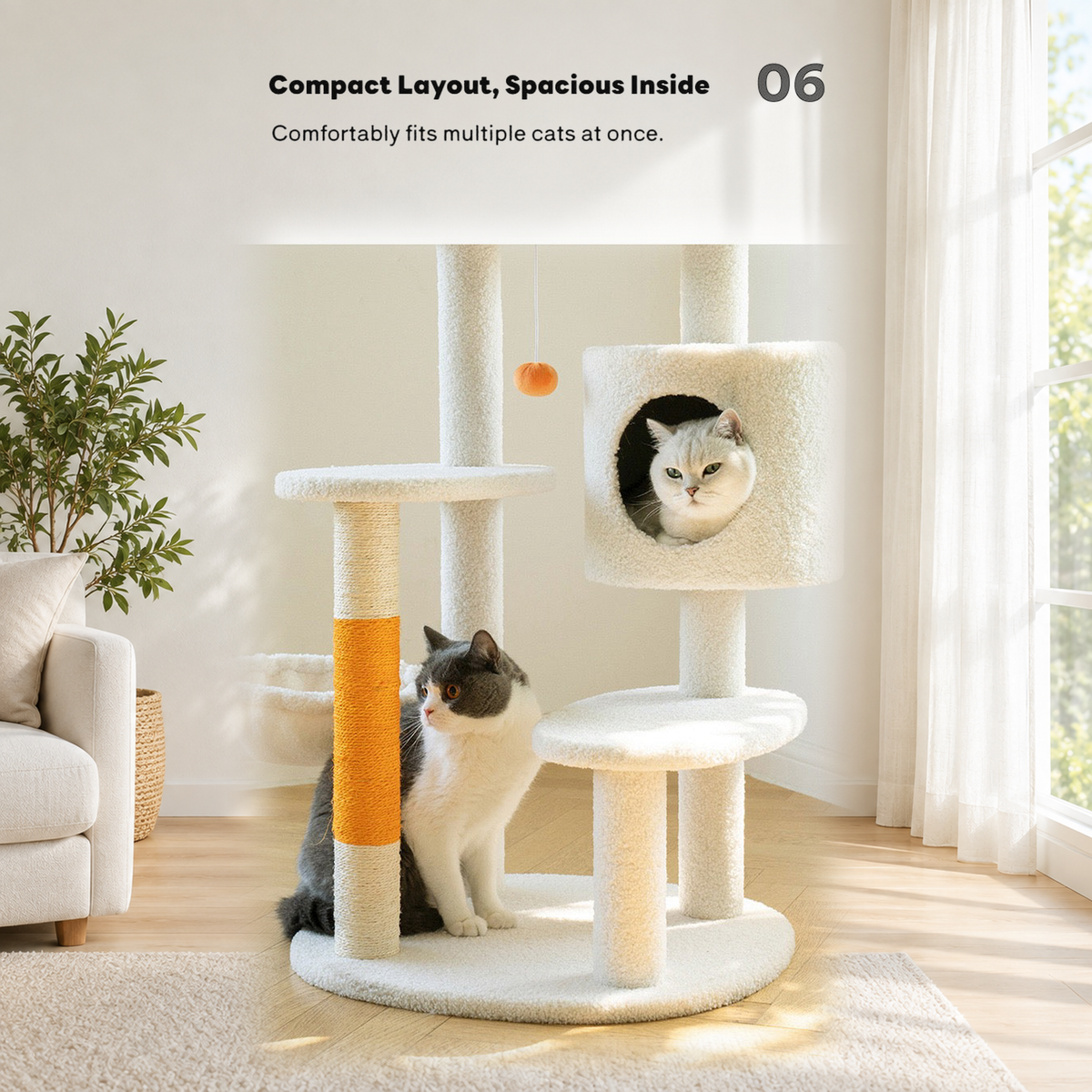 Revised | ZEZE White Cream Style Cat Tree Plus | source image 08 | TEXT_LAYOUT_REBUILD | textLayer=transparent-overlay | complete square