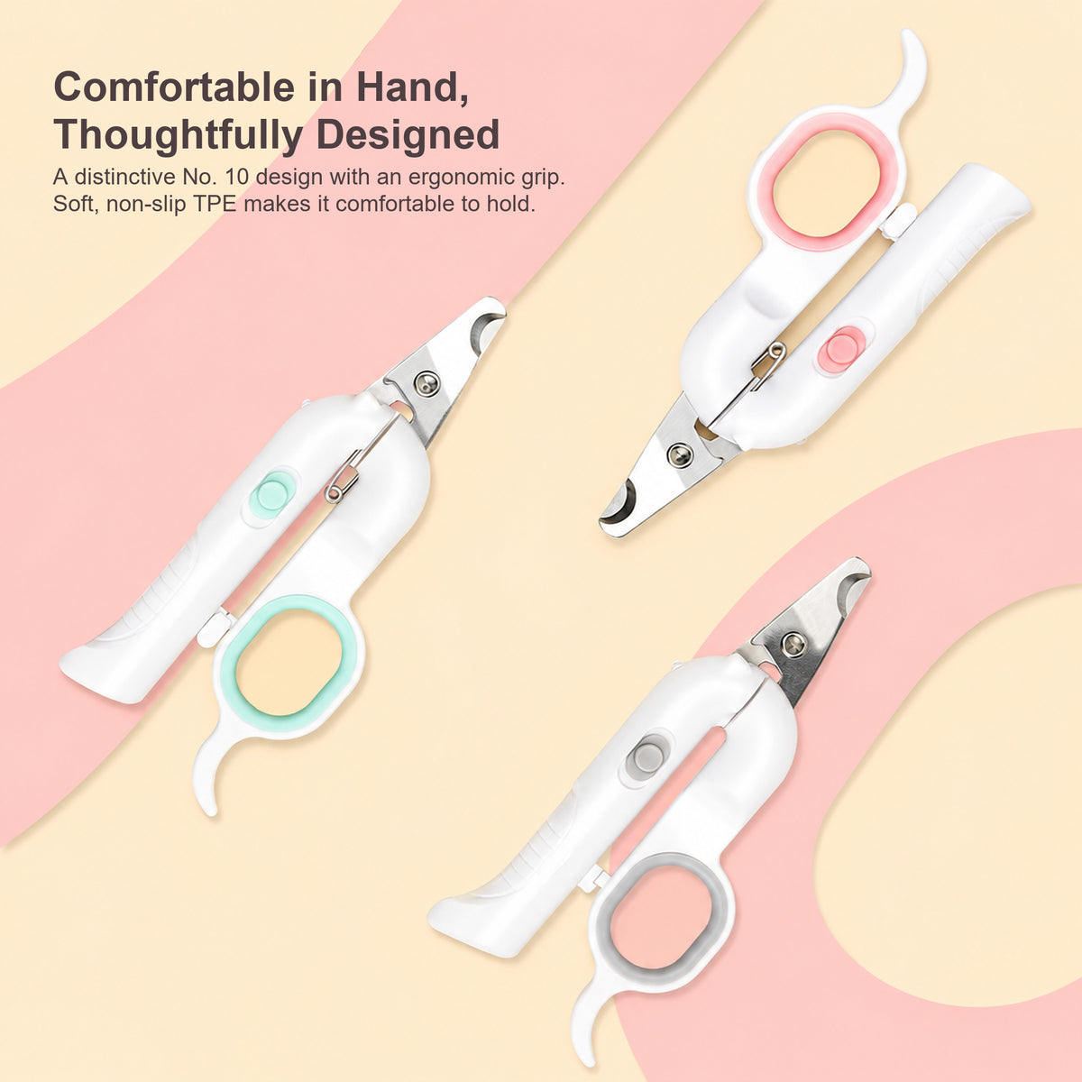 Pakeway pet nail clippers in mint, pink and grey