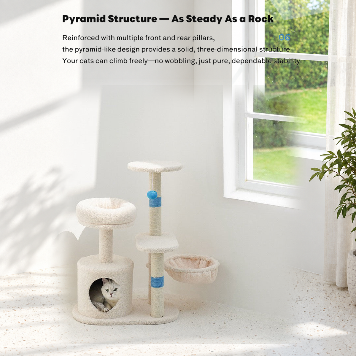 Revised | ZEZE White Cream Style Cat Tree | source image 10 | TEXT_LAYOUT_REBUILD | textLayer=transparent-overlay | complete square