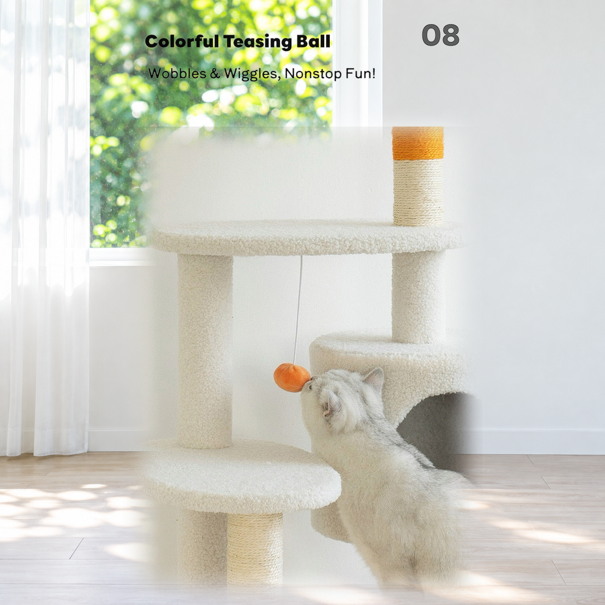Revised | ZEZE White Cream Style Cat Tree Plus | source image 10 | TEXT_LAYOUT_REBUILD | textLayer=transparent-overlay | complete square