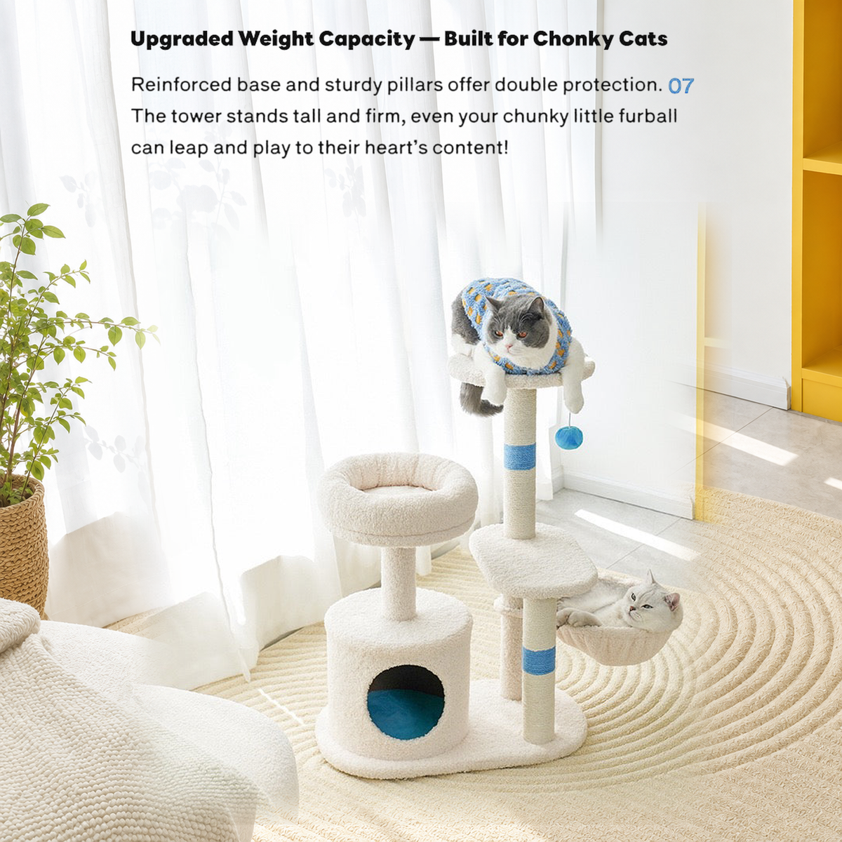 Revised | ZEZE White Cream Style Cat Tree | source image 11 | TEXT_LAYOUT_REBUILD | textLayer=transparent-overlay | complete square
