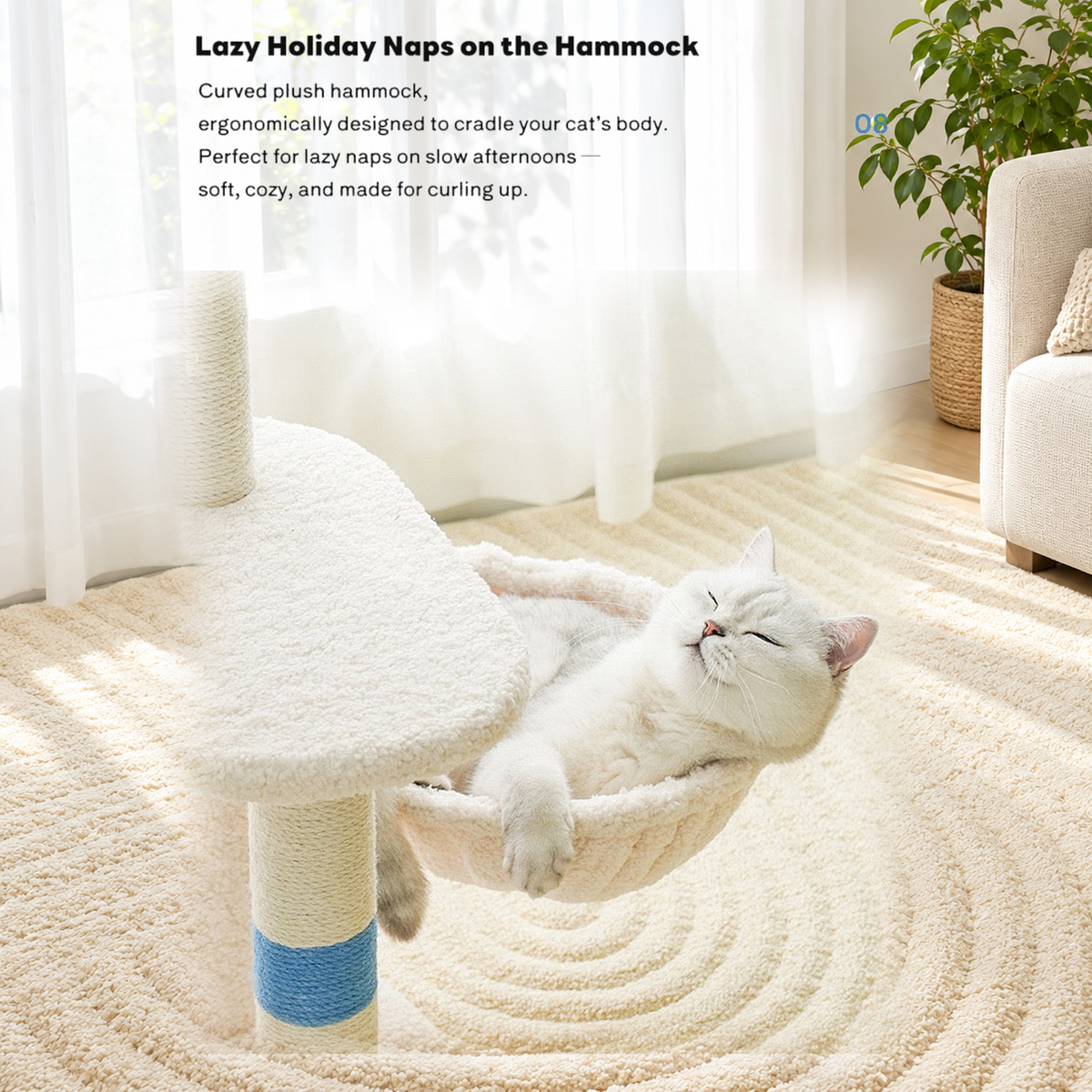 Revised | ZEZE White Cream Style Cat Tree | source image 12 | TEXT_LAYOUT_REBUILD | textLayer=transparent-overlay | complete square