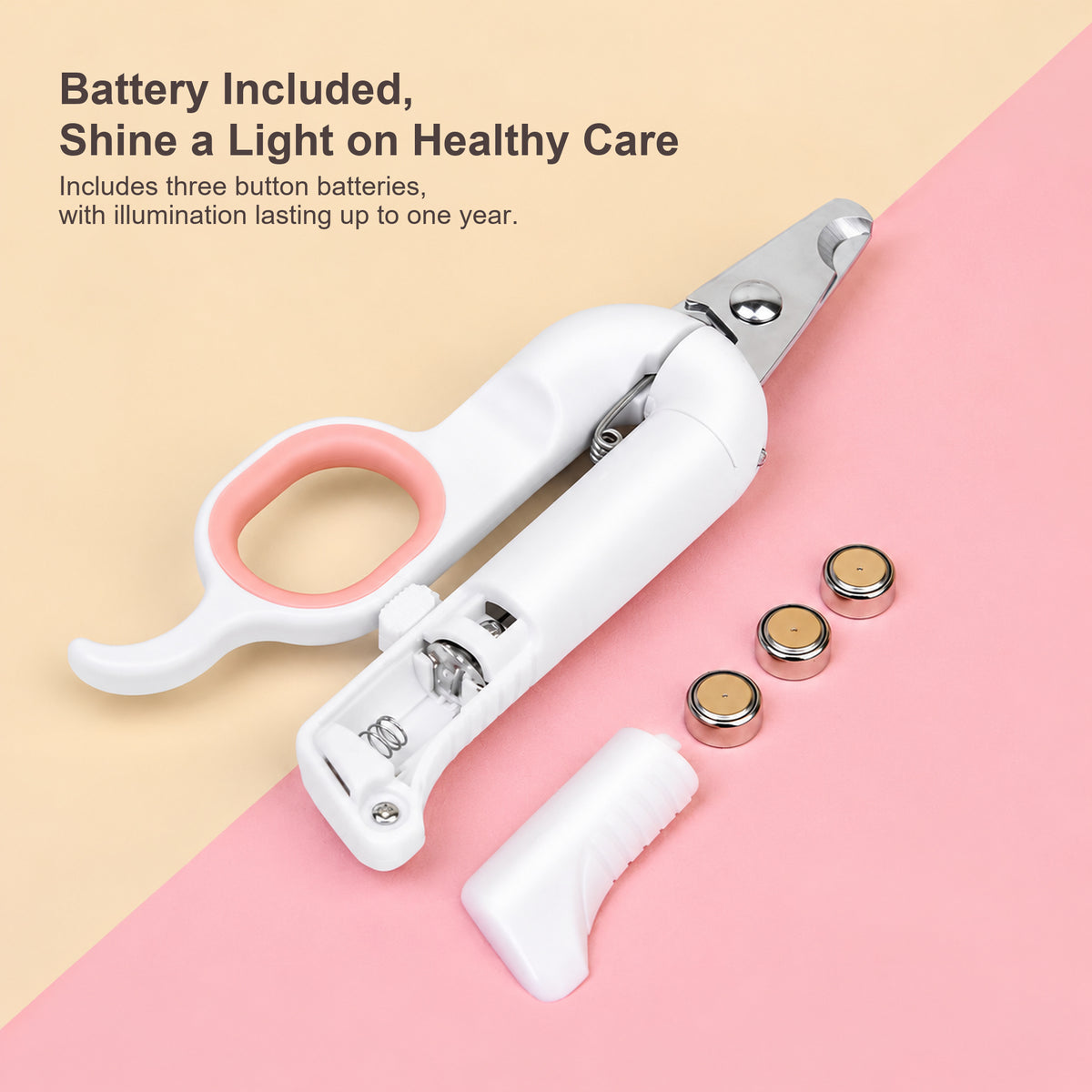 Pakeway pet nail clipper with three button batteries included