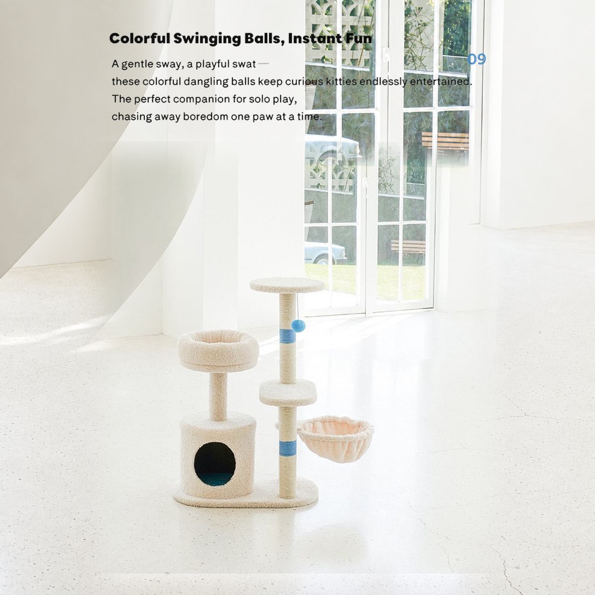 Revised | ZEZE White Cream Style Cat Tree | source image 13 | TEXT_LAYOUT_REBUILD | textLayer=transparent-overlay | complete square