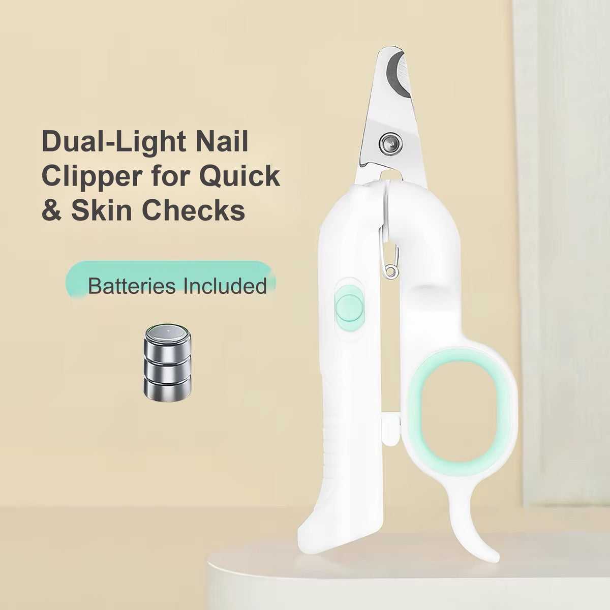 Green Pakeway dual-light pet nail clipper with batteries included