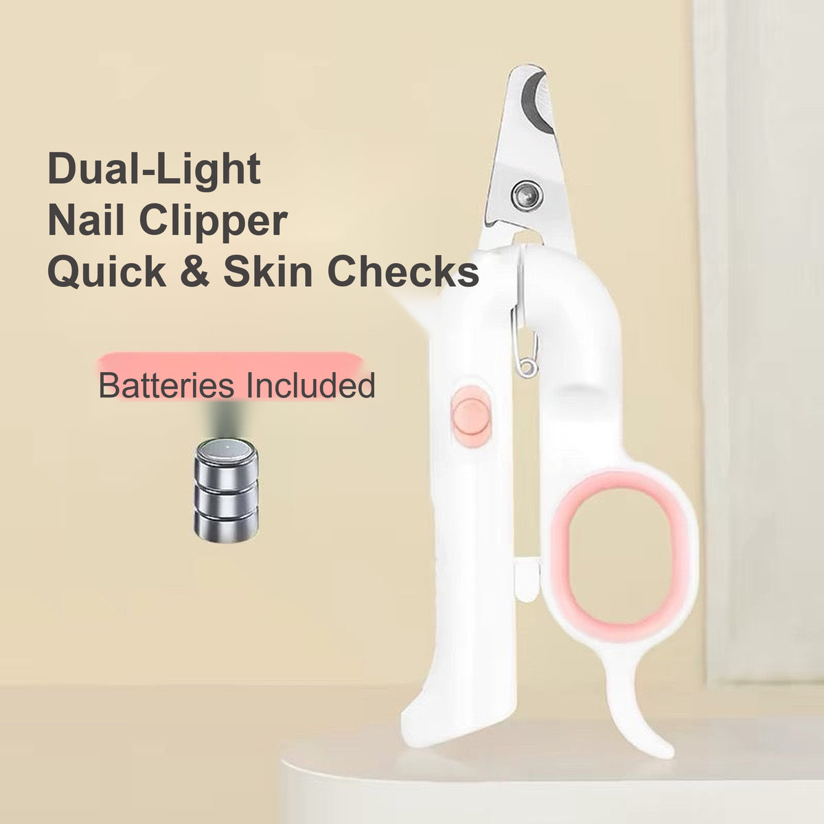 Pink Pakeway dual-light pet nail clipper with batteries included