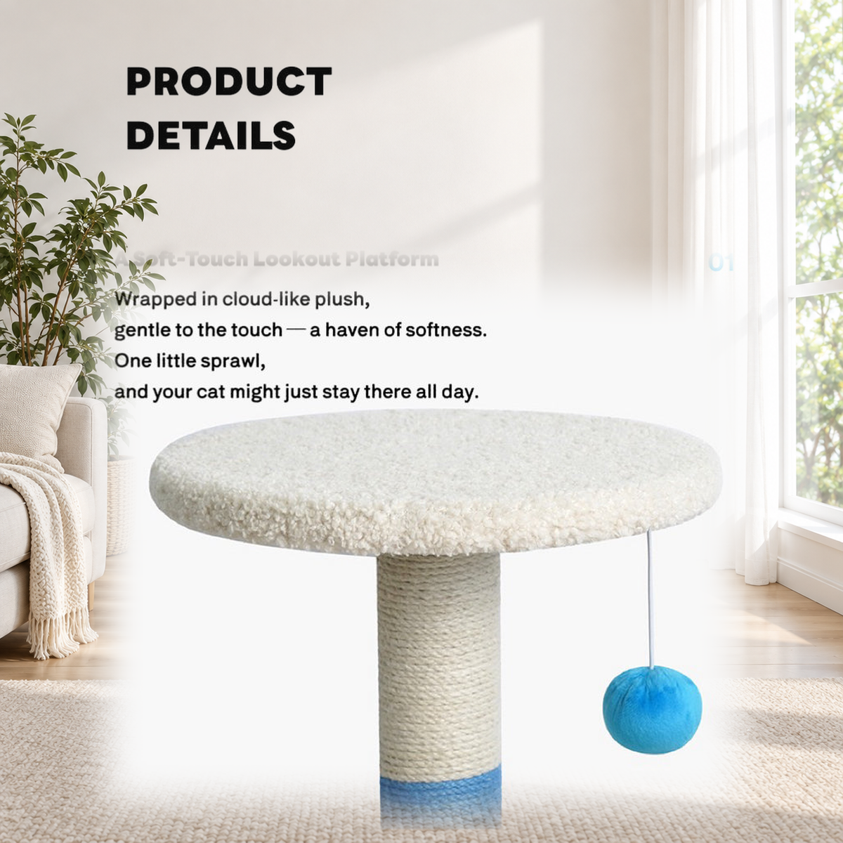 Revised | ZEZE White Cream Style Cat Tree | source image 16 | TEXT_LAYOUT_REBUILD | textLayer=transparent-overlay | complete square