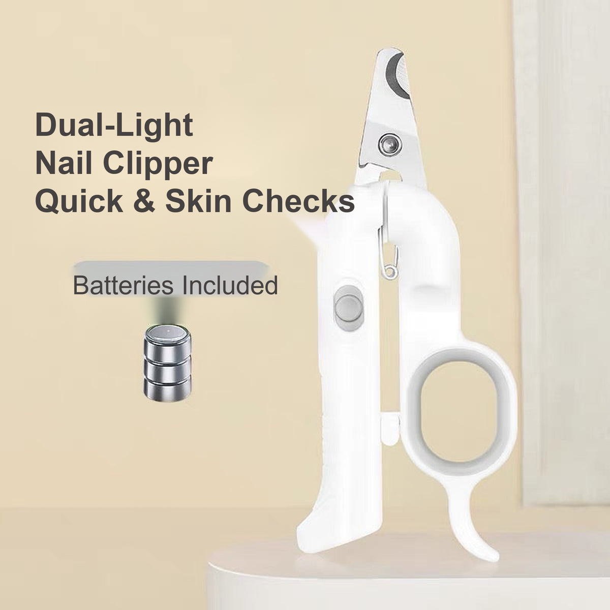 Grey Pakeway dual-light pet nail clipper with batteries included