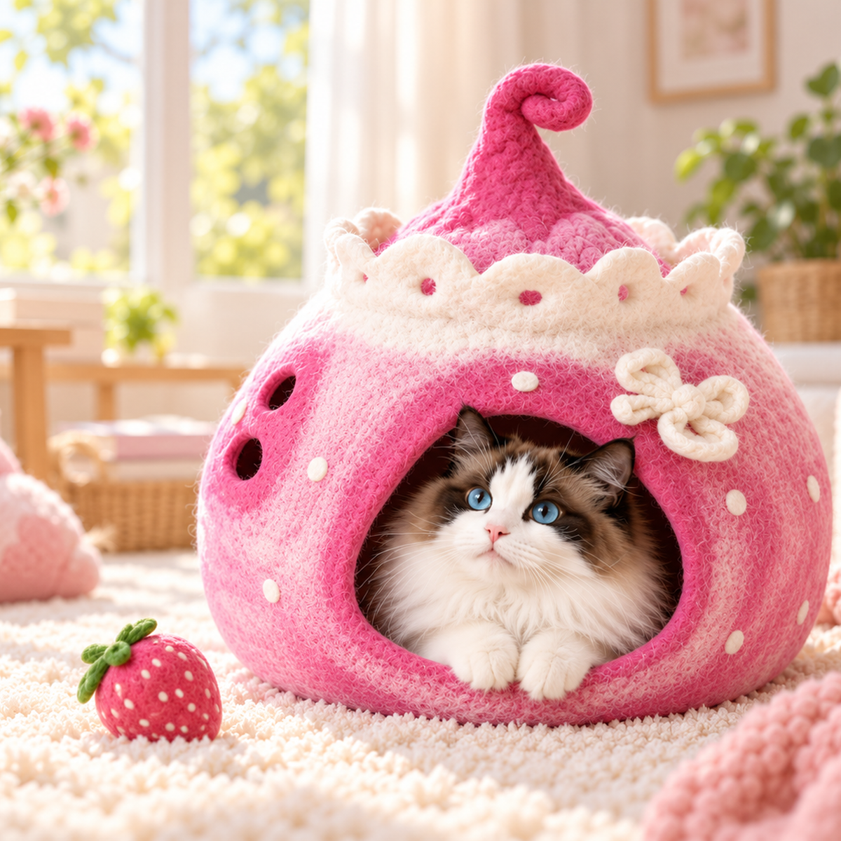 Square corrected pink flower fairy felt cat cave lifestyle image 2