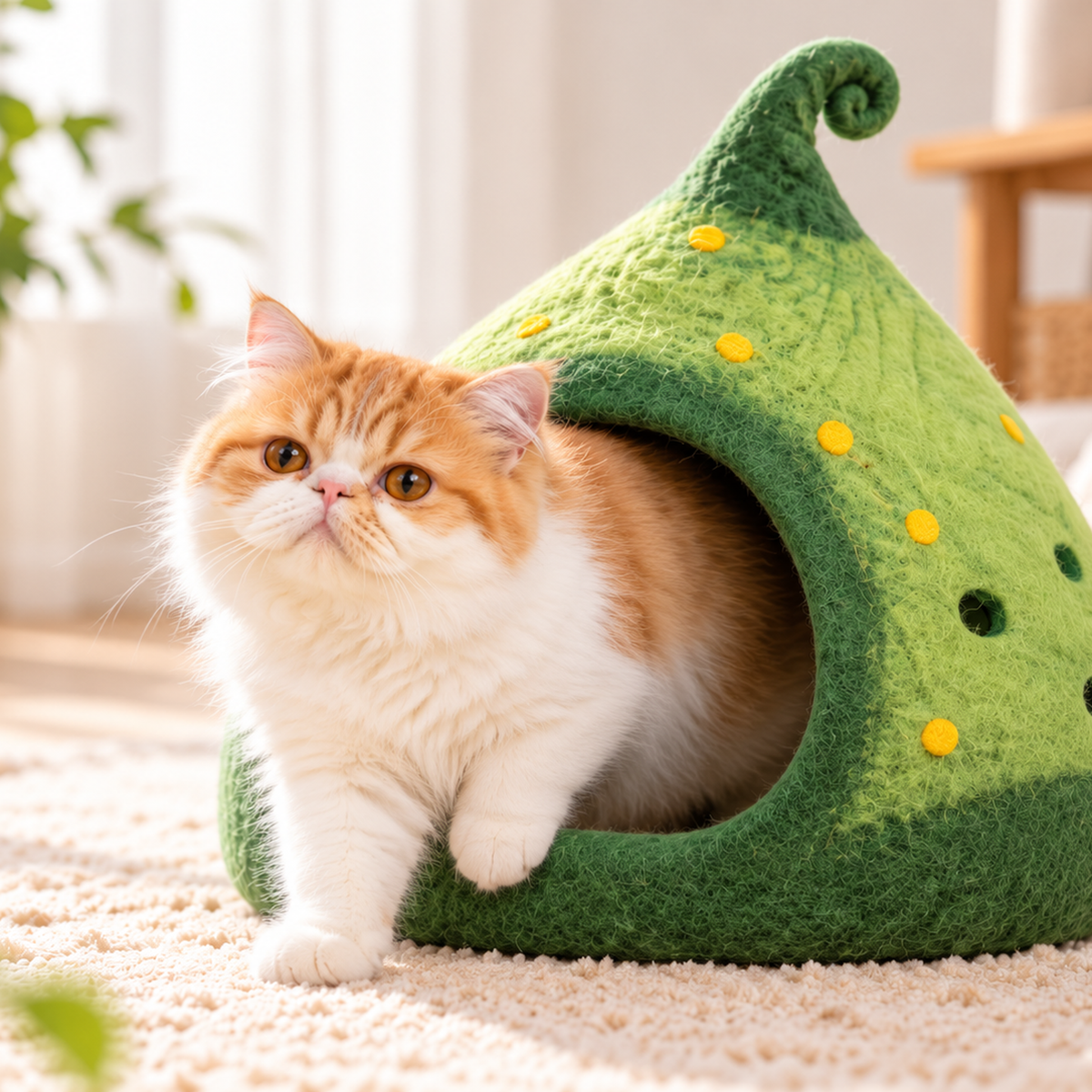 Square corrected forest green elf felt cat cave lifestyle image 2