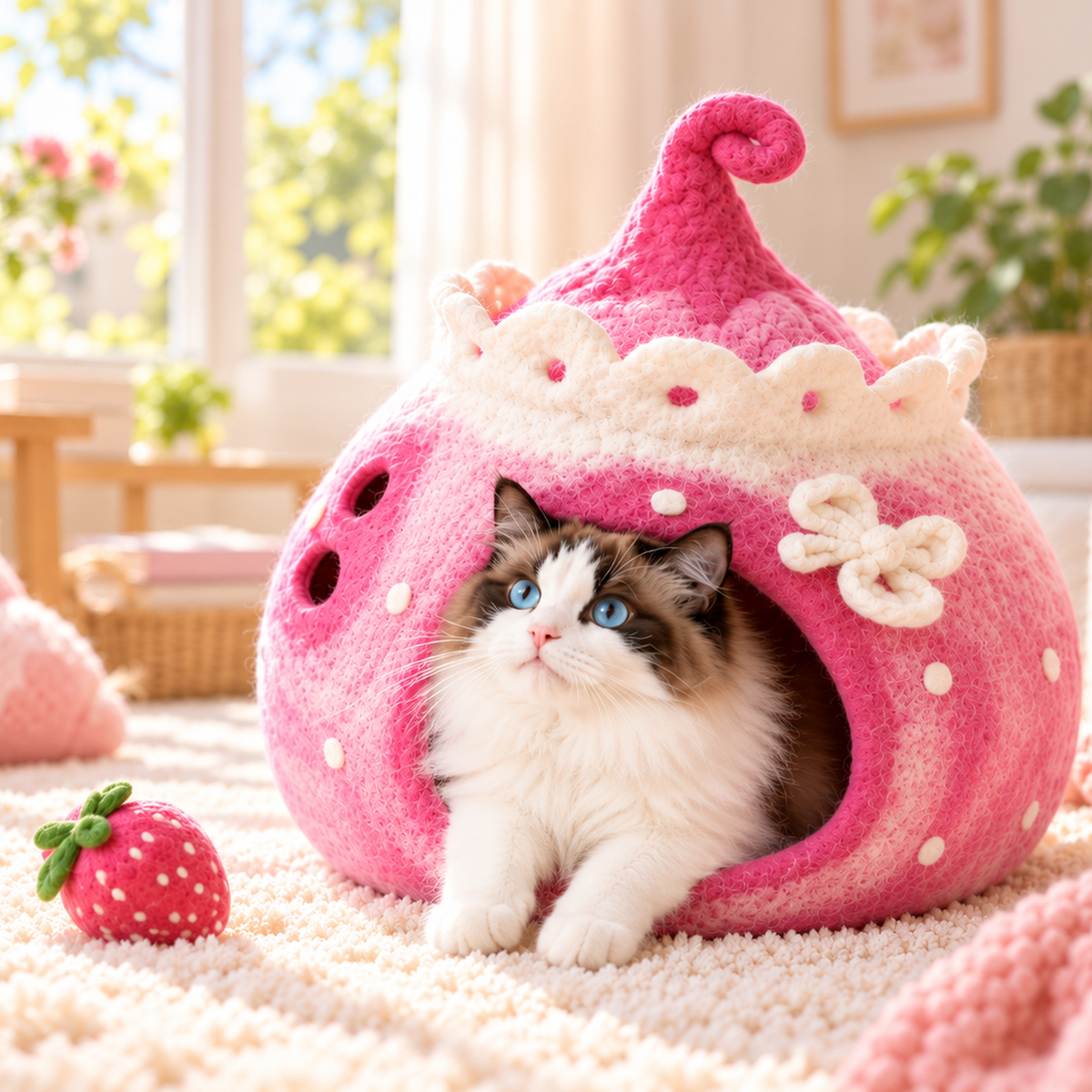Square corrected pink flower fairy felt cat cave lifestyle image 3