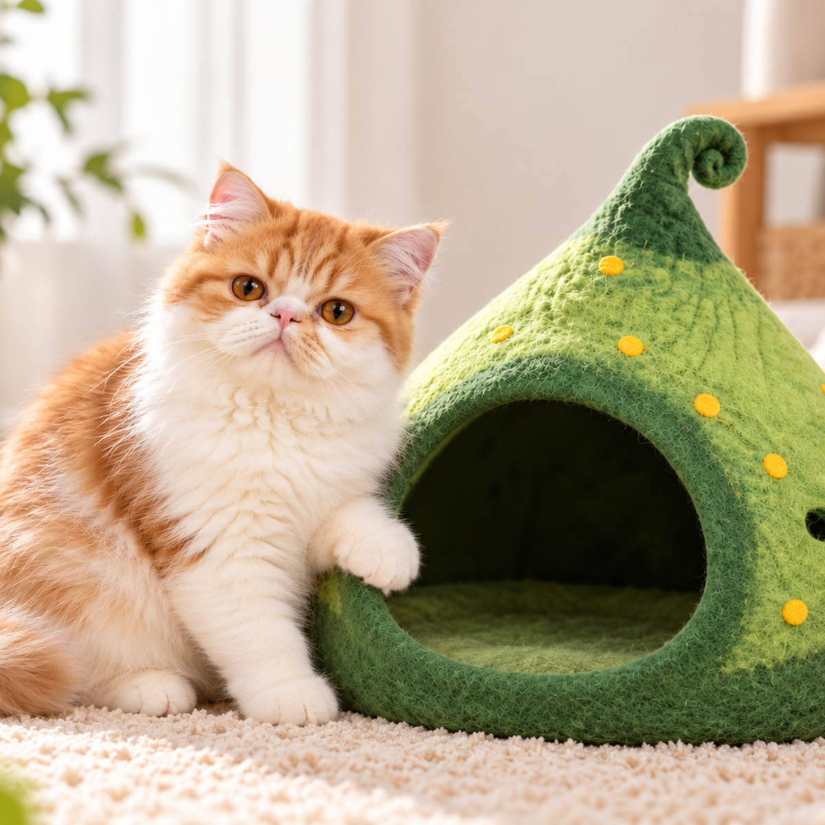 Square corrected forest green elf felt cat cave lifestyle image 3