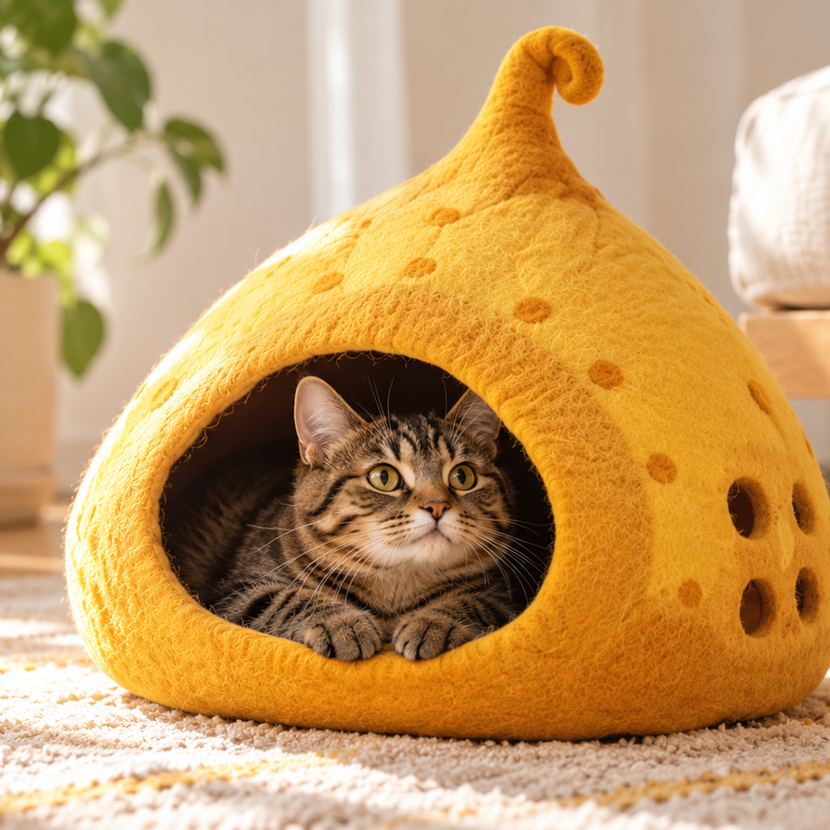 Square corrected sunset yellow felt cat cave lifestyle image 3