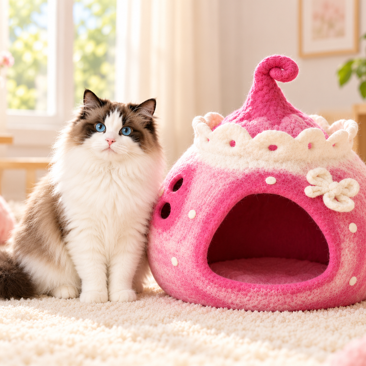 Square corrected pink flower fairy felt cat cave lifestyle image 4
