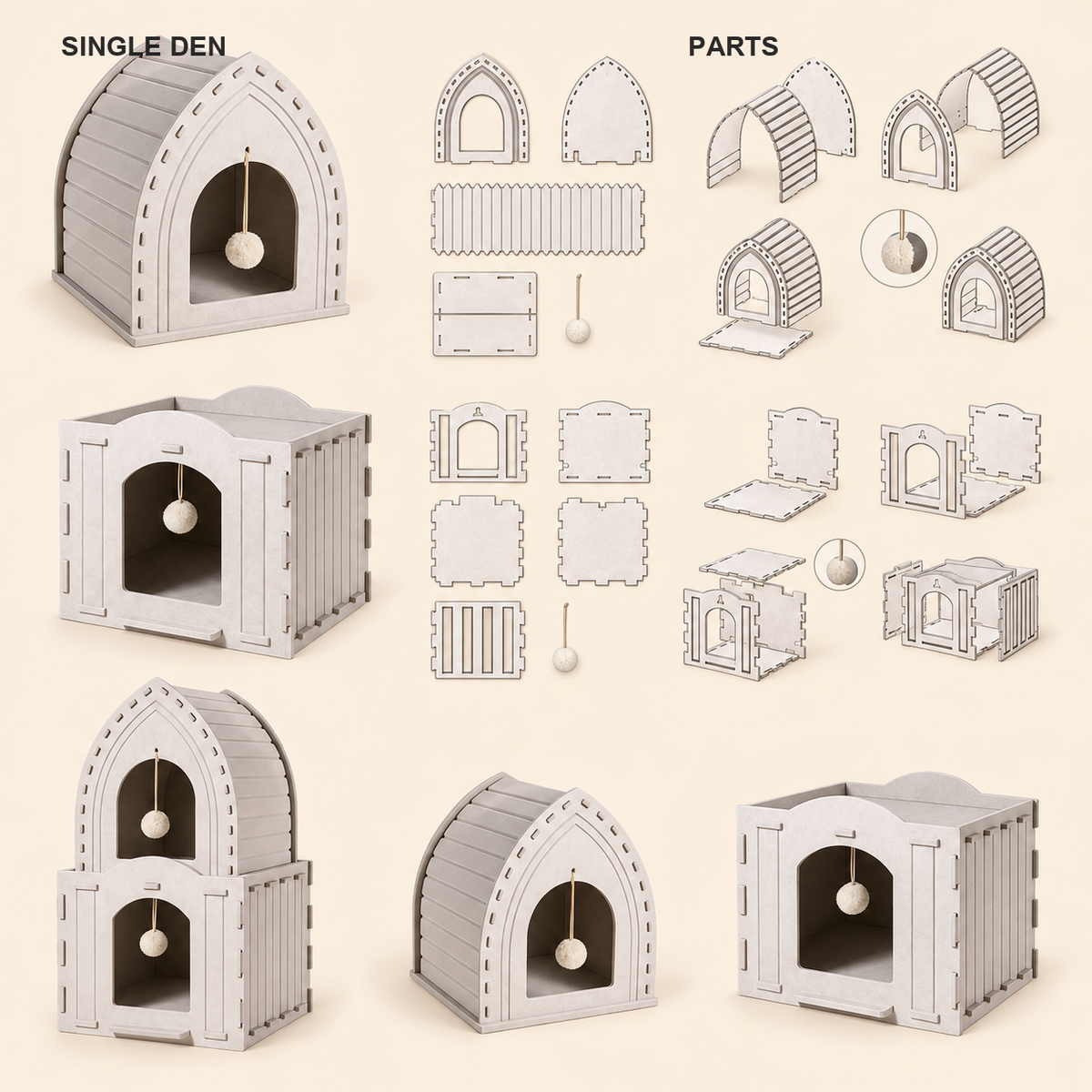 Revised | The Felt Fortress: Modular Castle Cat Den | source image 05 | TEXT_LAYOUT_REBUILD | textLayer=transparent-overlay | backgroundMode=scene-outpaint | complete square