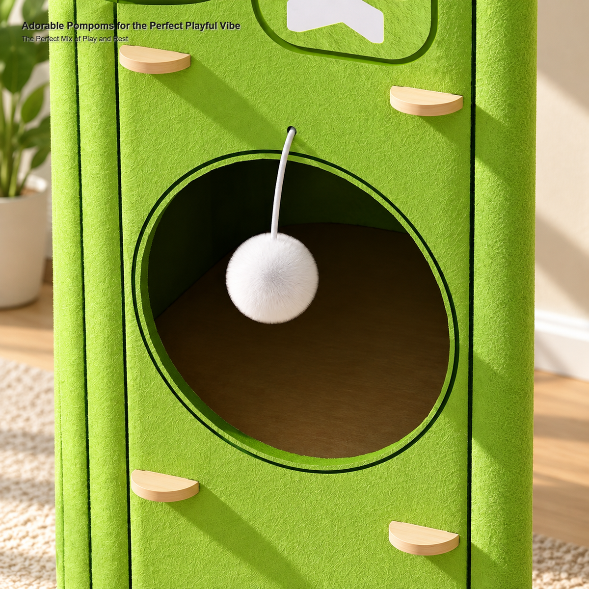 Revised | Multi-Functional Felt Cat Tower / Cat Barrel | source image 10 | TEXT_LAYOUT_REBUILD | textLayer=transparent-overlay | backgroundMode=scene-outpaint | complete square