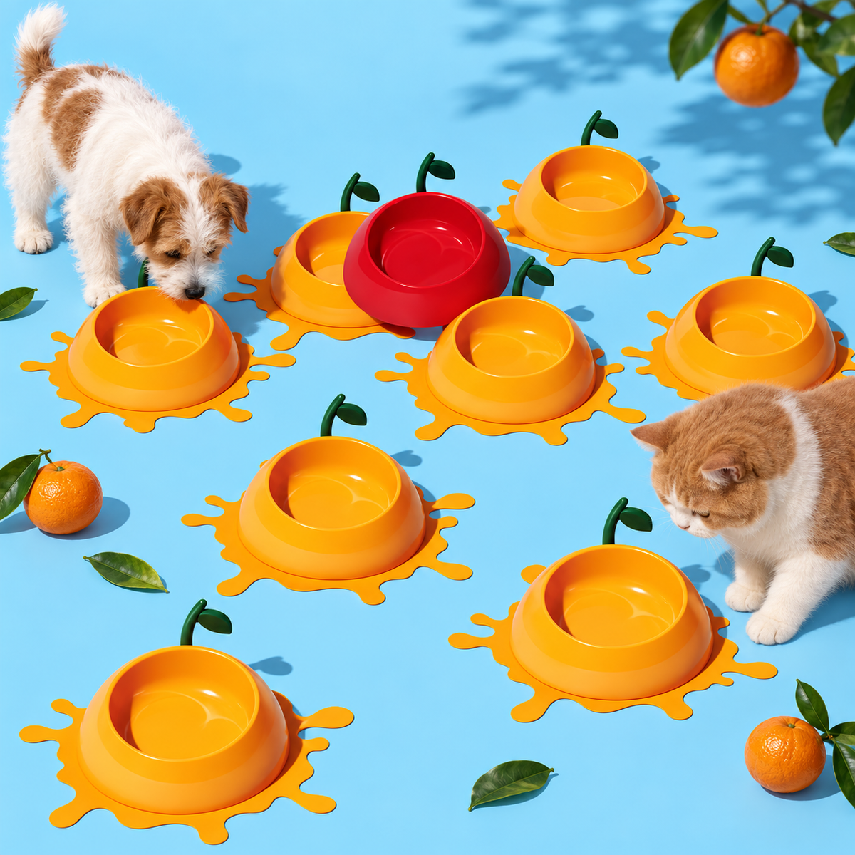 VETRESKA Cat Food Bowl Dog Water Feeding Bowl Dishes Non-Slip Mat Medium Small Dog Juicy Tangerine | shared lifestyle scene | Orange + Cherry | FULL_FRAME_OUTPAINT