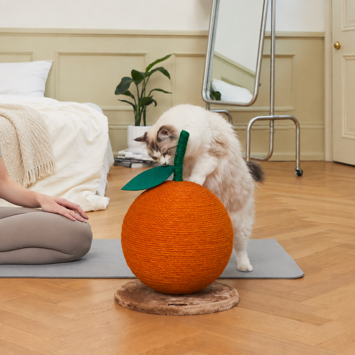 Scene | VETRESKA Tangerine Cat Scratching Ball | square multi-variant lifestyle image