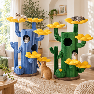 Scene | HONEYPOTCAT Cactus Bloom Cat Tree | square multi-variant lifestyle image