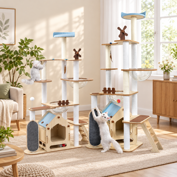 Scene | Destiny Pet Windmill Cat Condo | square multi-variant lifestyle image