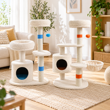 Scene | ZEZE White Cream Style Cat Tree | square multi-variant lifestyle image