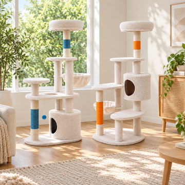 Scene | ZEZE White Cream Style Cat Tree Plus | square multi-variant lifestyle image