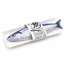 Blue mackerel catnip fish toy in a white tray on a white background [Gallery: Single-SKU White]