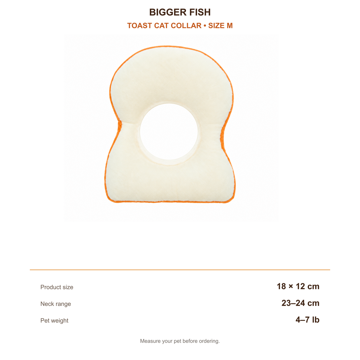 Bigger Fish Toast Cat Elizabeth Collar - white background SKU M - 18 × 12 cm - neck 23–24 cm - pet weight 4–7 lb