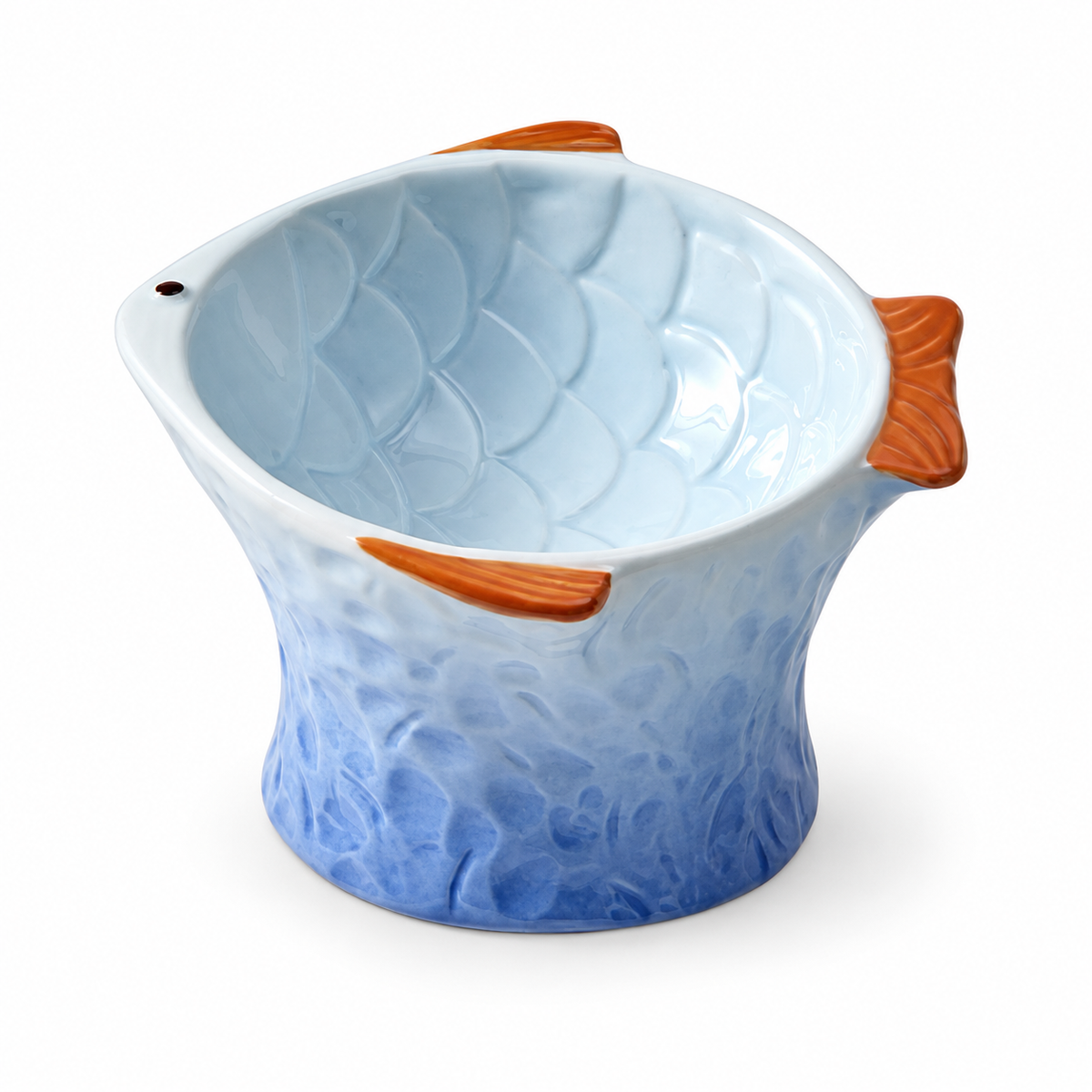 Raised Tilted Ceramic Cat Bowl - Cute Elevated Slanted Shallow Angled Cat Dish - Personalized Pet Feeder for Food Feeding - Ergonomic Anti Vomiting Whisker Fatigue - Size for Cat and Small Dog | clean white SKU packshot | Blue | VARIANT_MEDIA_CORRECTION