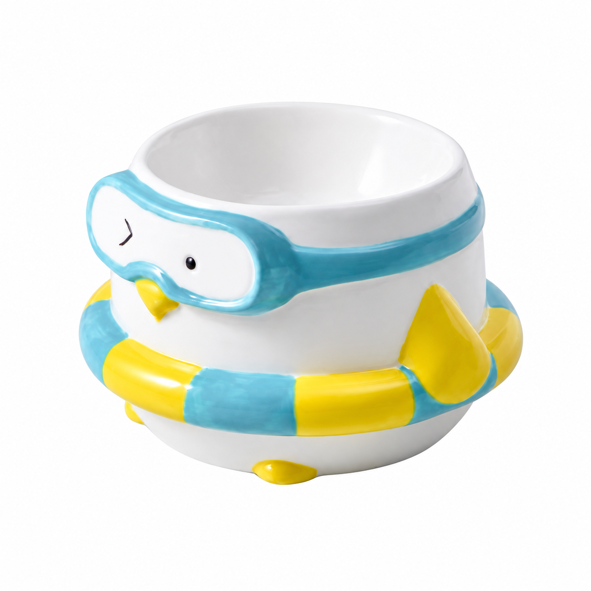 Penguin Swim Ring Ceramic Pet Bowl | clean white SKU packshot | Blue | VARIANT_MEDIA_CORRECTION