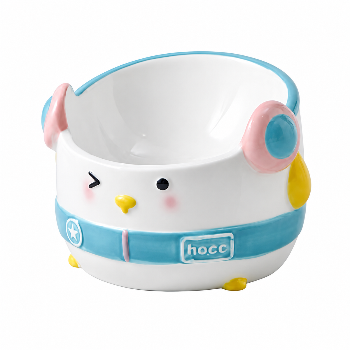 Hip-Hop Penguin Ceramic Pet Bowl | clean white SKU packshot | Blue | VARIANT_MEDIA_CORRECTION