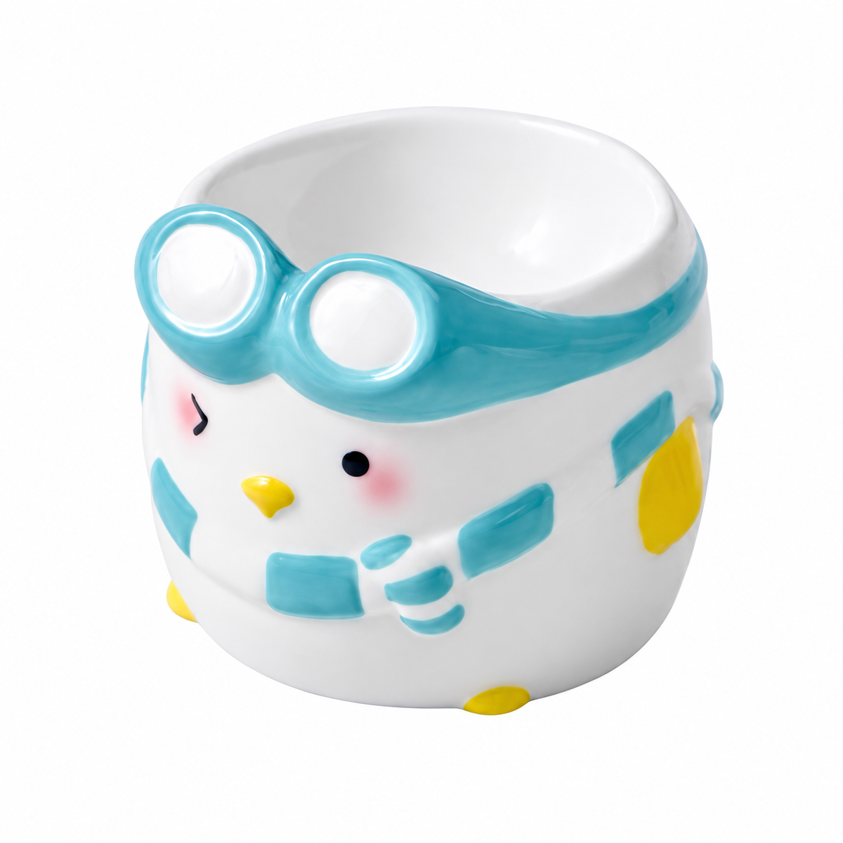 Penguin Ski Ceramic Pet Bowl | clean white SKU packshot | Blue | VARIANT_MEDIA_CORRECTION
