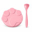 Cinnamon Pink soft silicone cat food can lid with matching spoon on a clean white background [SKU: Cinnamon Pink Lid + Spoon]
