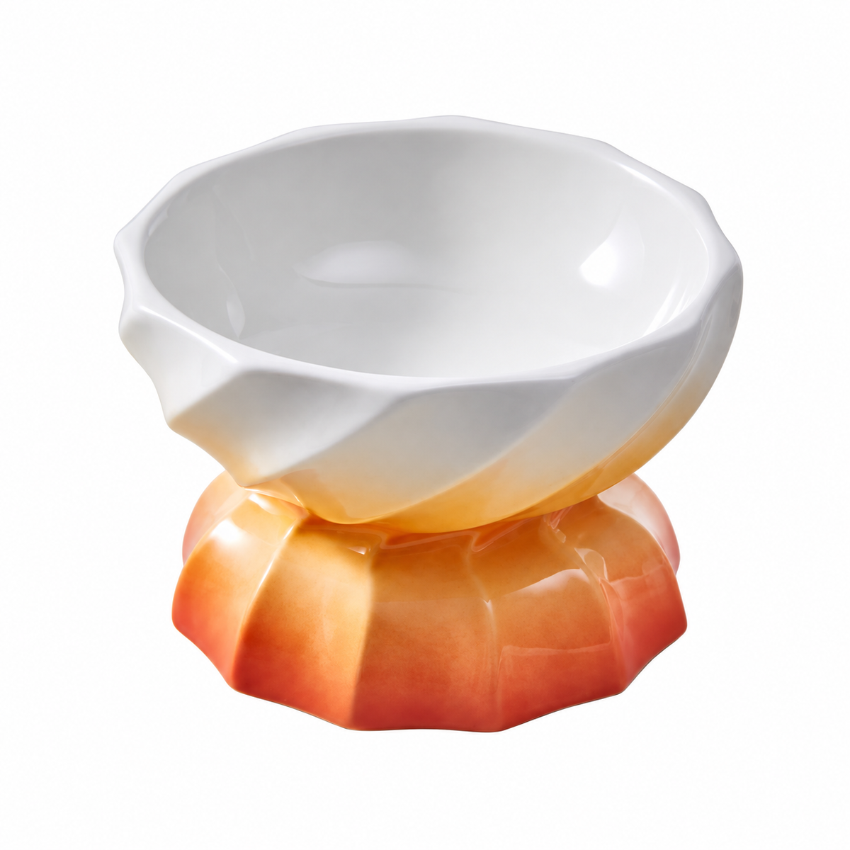 Macaron Gradient Ceramic Pet Bowl | clean white SKU packshot | Flat Bowl Orange | VARIANT_MEDIA_CORRECTION