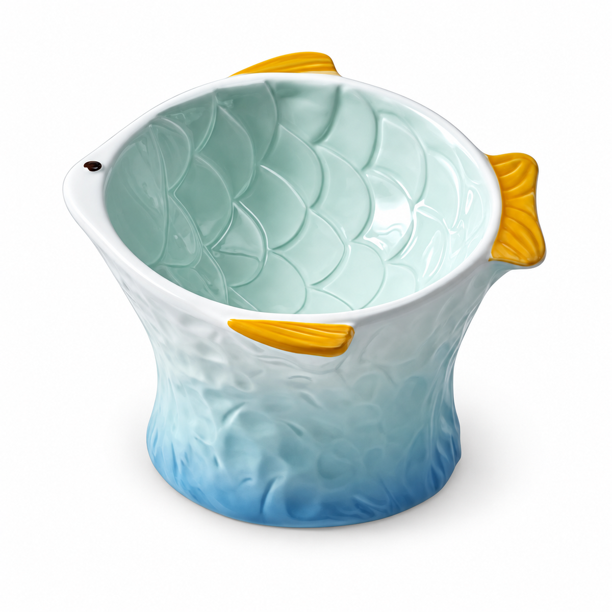 Raised Tilted Ceramic Cat Bowl - Cute Elevated Slanted Shallow Angled Cat Dish - Personalized Pet Feeder for Food Feeding - Ergonomic Anti Vomiting Whisker Fatigue - Size for Cat and Small Dog | clean white SKU packshot | Green | VARIANT_MEDIA_CORRECTION