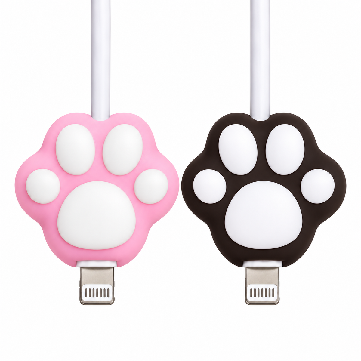 Pink and black cat paw silicone cable protector multi-SKU white-background hero