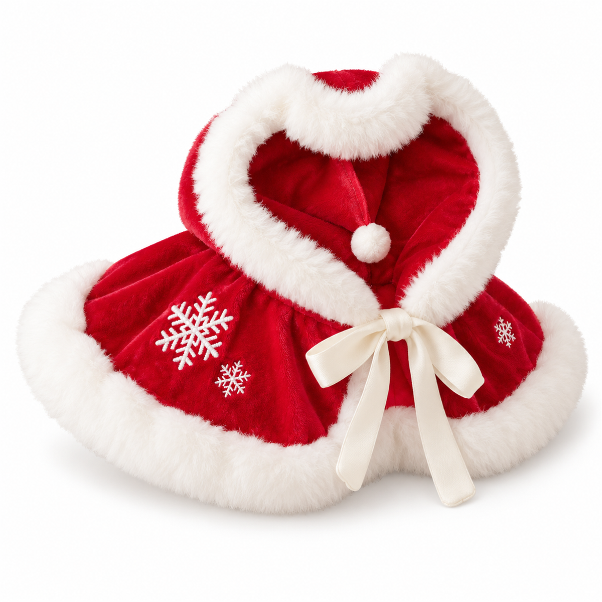 Warm fleece cat cape in Christmas Red on a white background