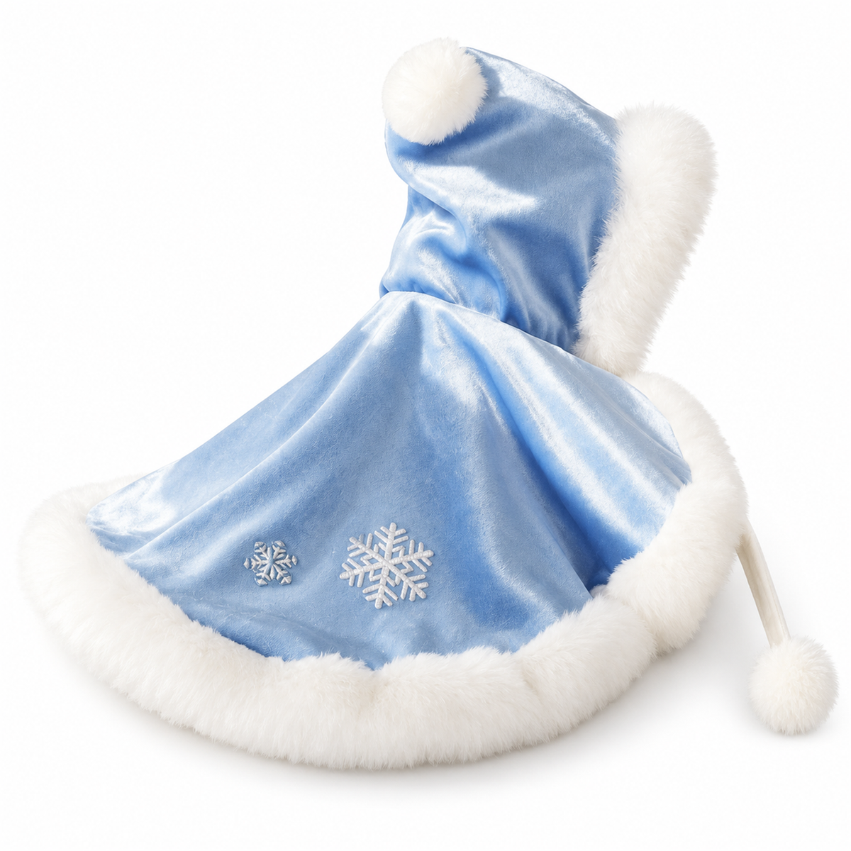 Warm fleece cat cape in Ice Blue on a white background