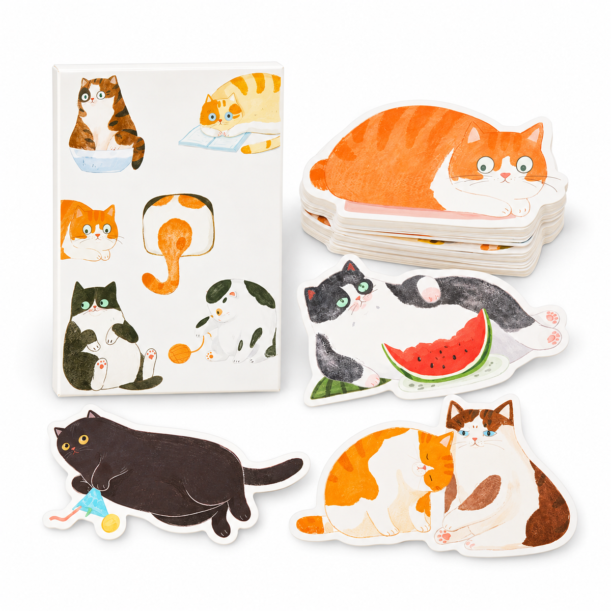 Cat-themed die-cut postcard set white-background SKU hero